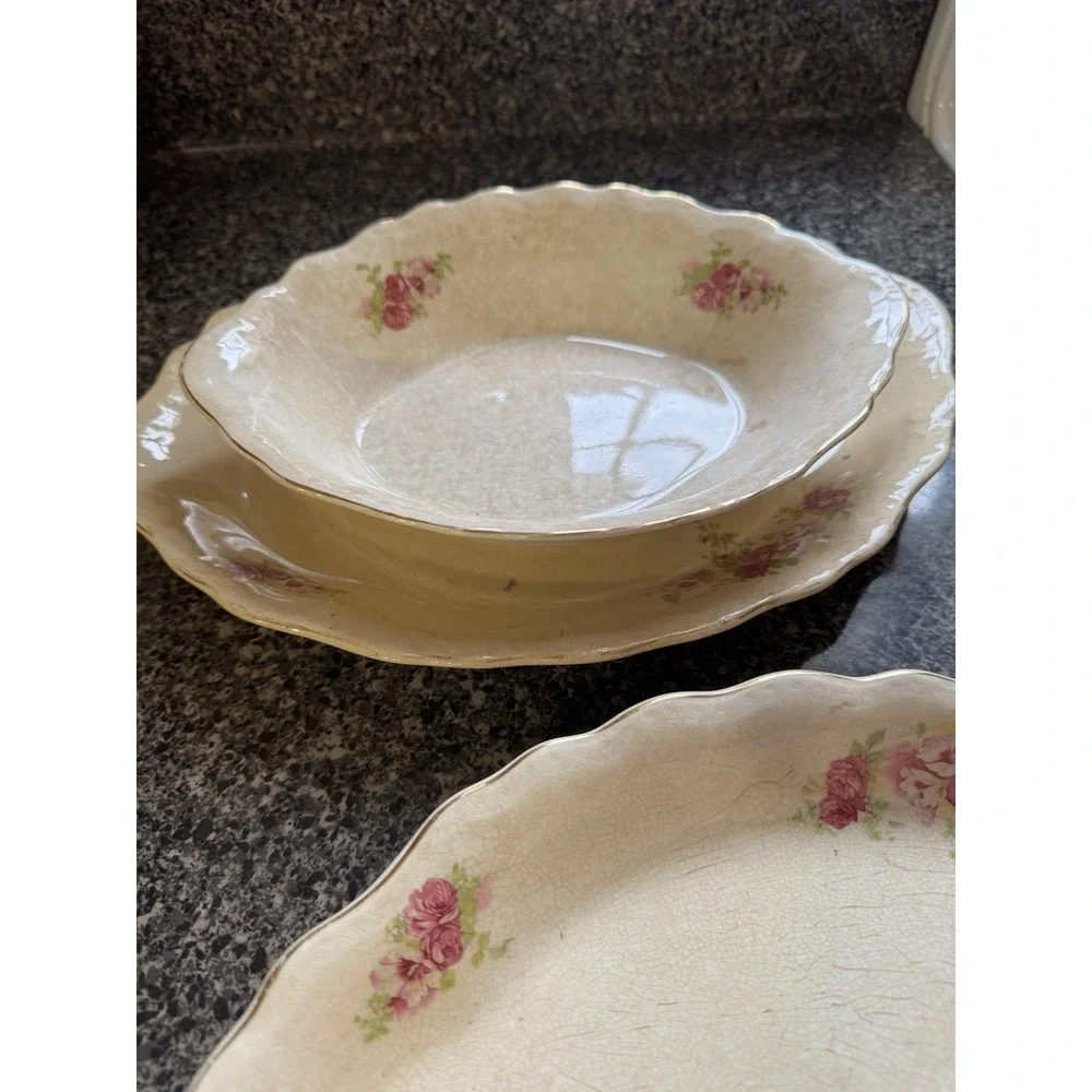 Vintage Buffalo Pottery China Bowl‎ And Platters Rose Floral Design